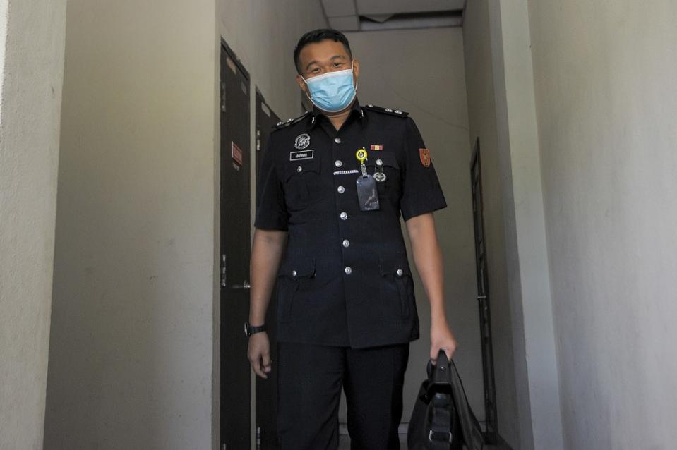 General Operations Force Third Battalion operative Inspector Khairul Marwan Kahar at the Seremban Court complex October 20, 2020. ― Picture by Shafwan Zaidon