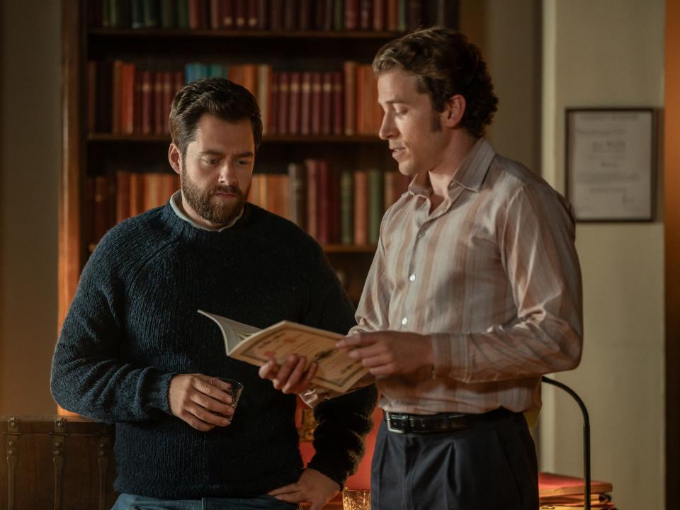 Roger MacKenzie (Richard Rankin) and Rob Cameron (Chris Fulton) in "Outlander" season seven.