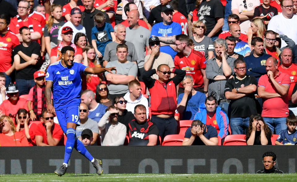 Nathaniel Mendez-Laing celebrates scoring his second goal. (Credit: Getty Images)