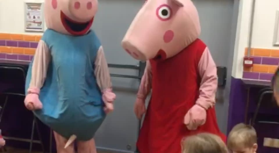 Parents who took their children to a soft play centre had more fun than their kids by giggling at a Peppa Pig character’s ‘wardrobe malfunction’. Photo: Caters News