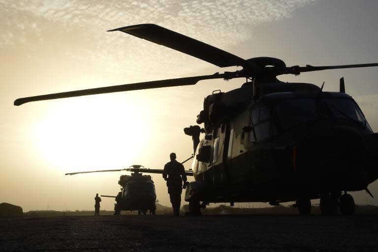 File picture dated on January 2, 2015 shows French helicopters stationed at a base in Goa, 320km from of Timbuktu