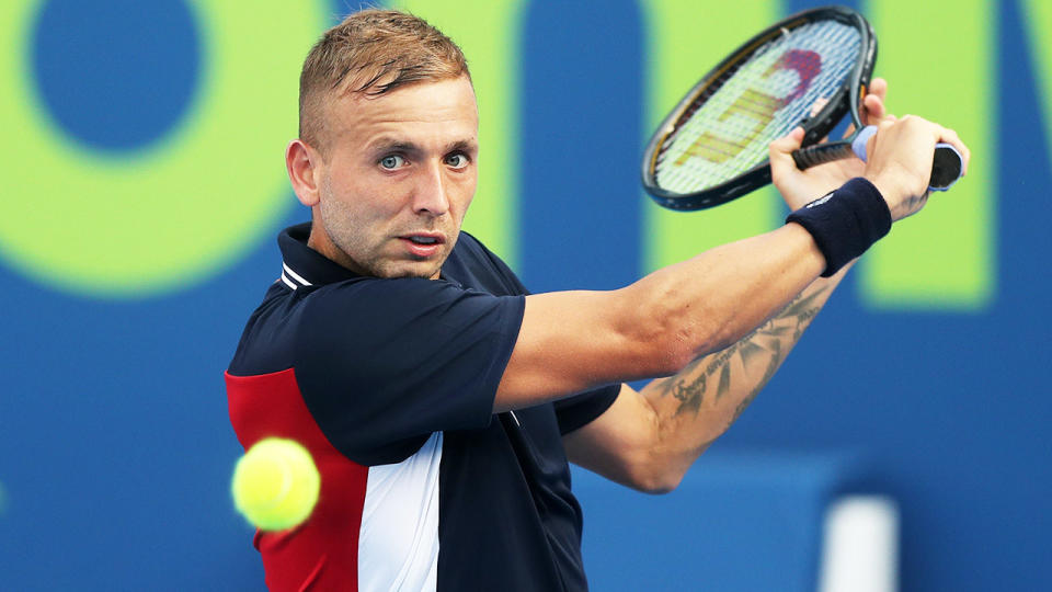 Dan Evans, pictured here in action against Jeremy Chardy at the Qatar Open. 