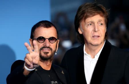 FILE PHOTO: Former Beatles Ringo Starr and Paul McCartney attend the world premiere of 'The Beatles: Eight Days a Week,The Touring Years' in London, Britain, September 15, 2016. REUTERS/Neil Hall/File Photo