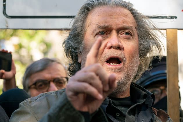 Former White House strategist Steve Bannon speaks to reporters Monday after leaving federal court in Washington.  (Photo: Alex Brandon/Associated Press)