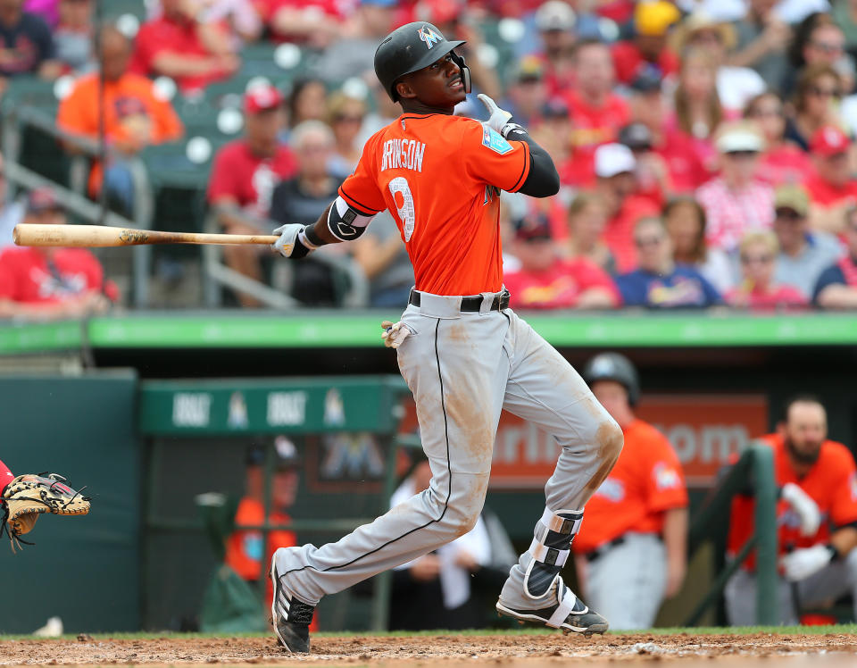 Lewis Brinson was the centerpiece in the trade that sent Christian Yelich to Milwaukee. (Getty Images)