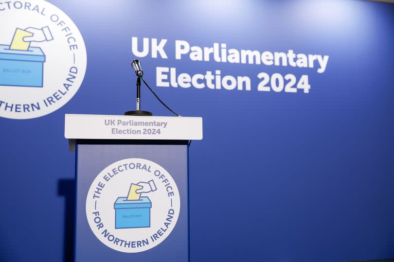 A general view of the UK general election count at South Lake Leisure Centre, Craigavon