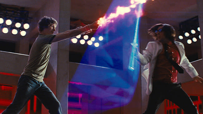 <p> <strong>The fight:</strong> Having vanquished all of Ramona's previous exes, theres only evil kingpin Gideon Graves left for Scott to defeat. Cue an epic sword fight filled with awesome special effects and nifty lens flare. </p> <p> <strong>Killer move:</strong> To start the fight, Scott declare his love for Ramona, earning himself a love power-up and allowing him to pull a flaming sword from his chest to fight with. How is it possible that this film got even cooler? </p>