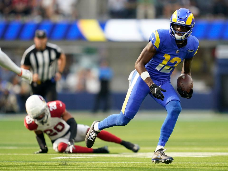 Van Jefferson makes a play against the Arizona Cardinals.