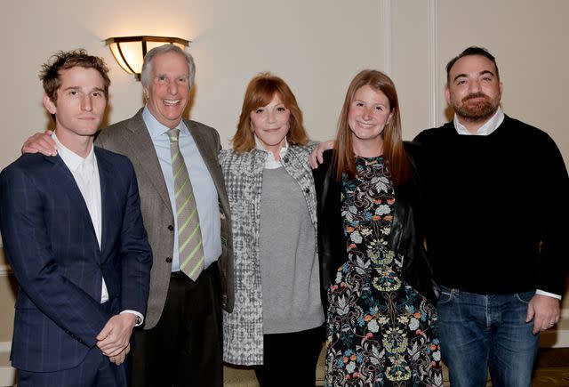 <p>Tibrina Hobson/Getty</p> Henry Winkler, Stacey Winkler and their three children Max, Zoe and Jed