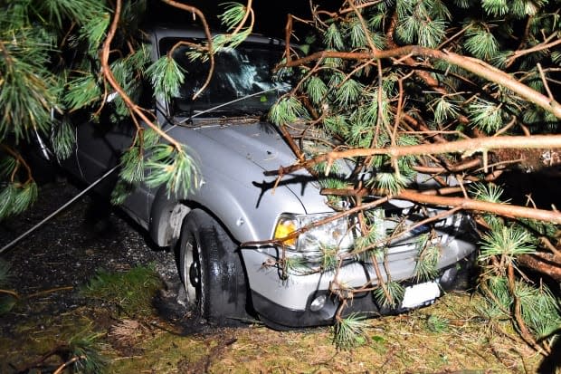 A man in his 50s is dead after an incident in the parking lot of the Calerin Golf Club in Erin, Ont. during a summer storm on Aug. 28, 2021. (Jeremy Cohn/CBC News - image credit)