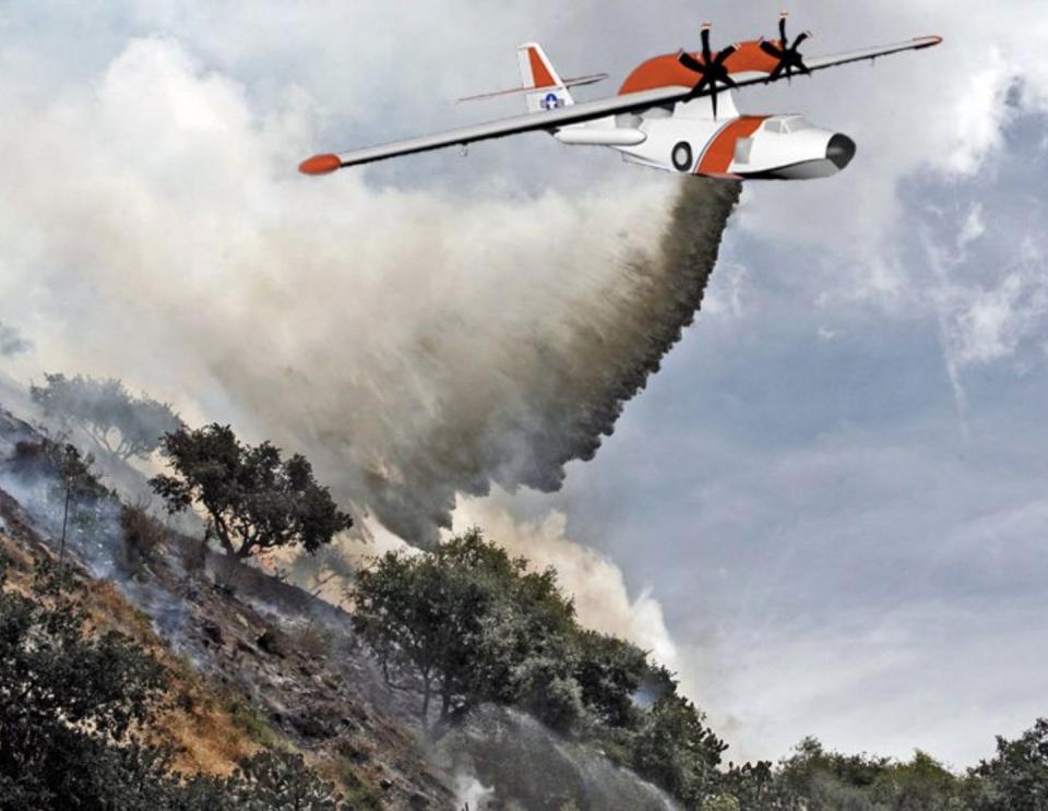 concept art of the catalina ii used in a water bombing role