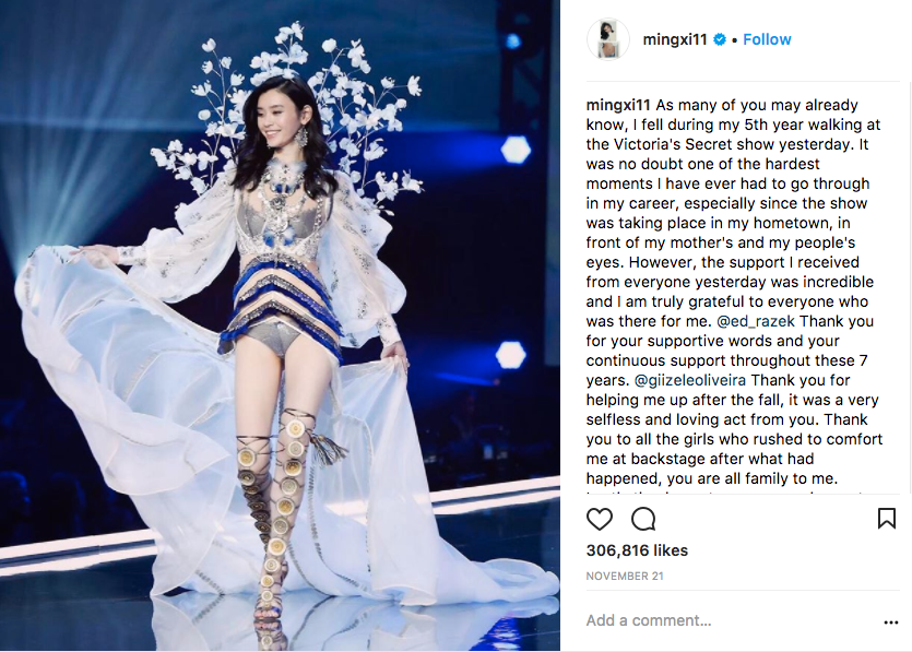 Ming thanked people for support after the fall. Photo: Instagram