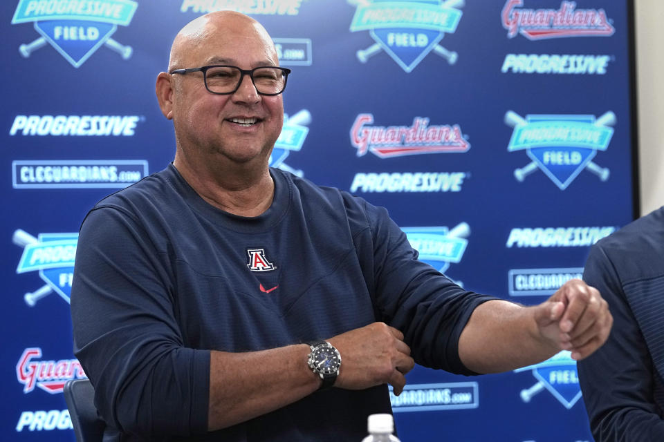 Cleveland Guardians manager Terry Francona discusses his decision to step away from baseball during a news conference Tuesday, Oct. 3, 2023, in Cleveland. (AP Photo/Sue Ogrocki)