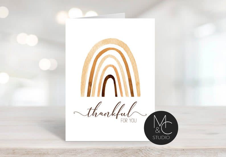 5) Rainbow "Thankful for You" Watercolor Card