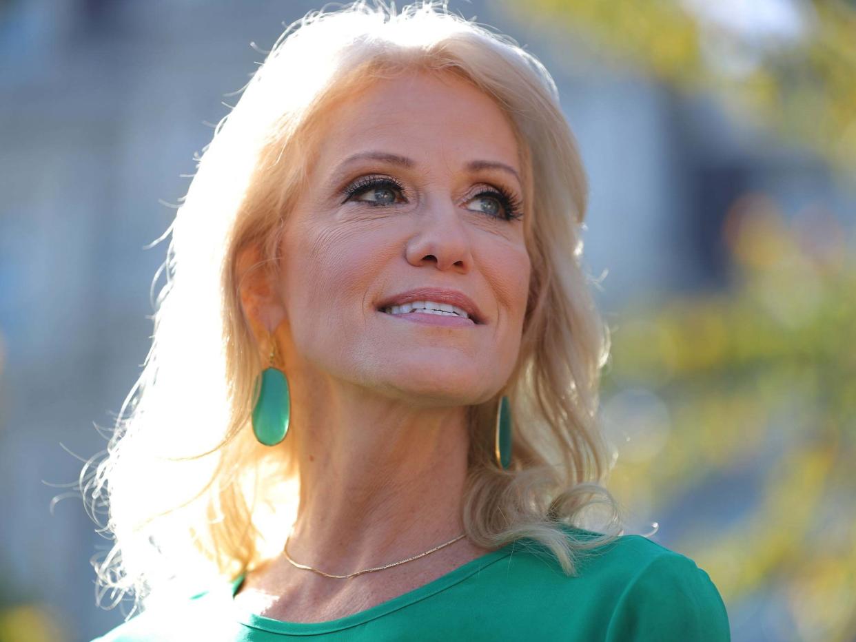 Kellyanne Conway, counselor to President Trump, talks to reporters on the driveway outside of the White House on 1 November 2019: Chip Somodevilla/Getty