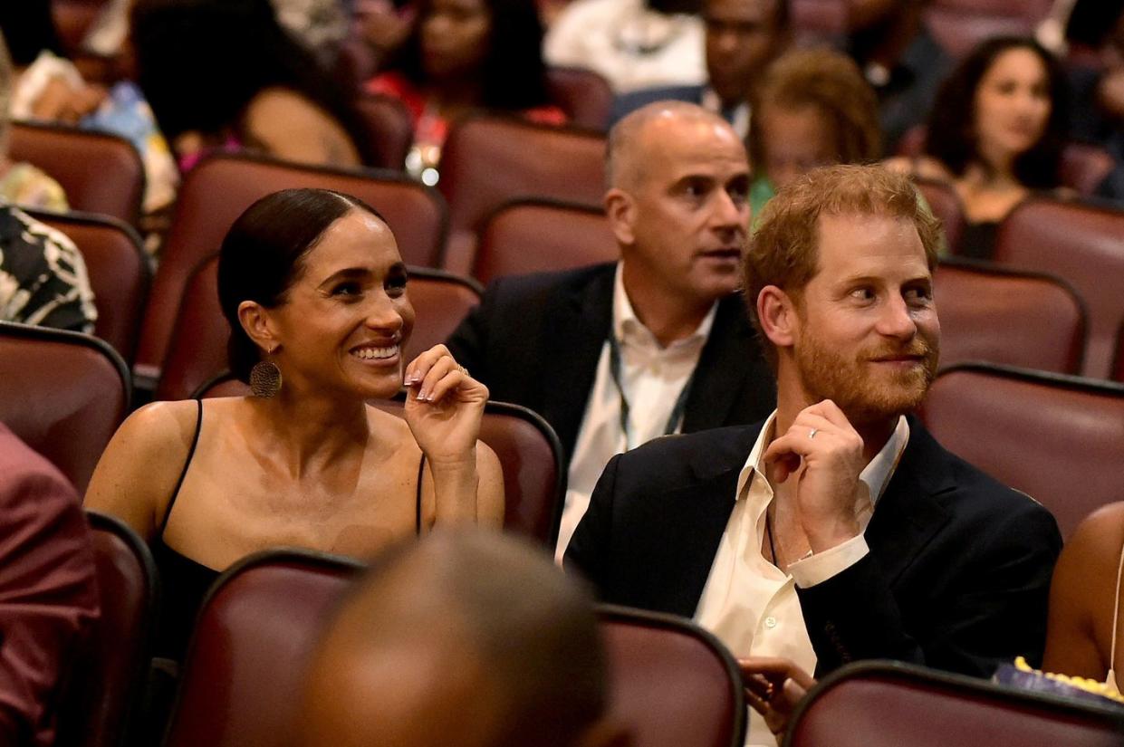 meghan, duchess of sussex and prince harry, duke of sussex attends the premiere of bob marley one love at the carib 5 theatre