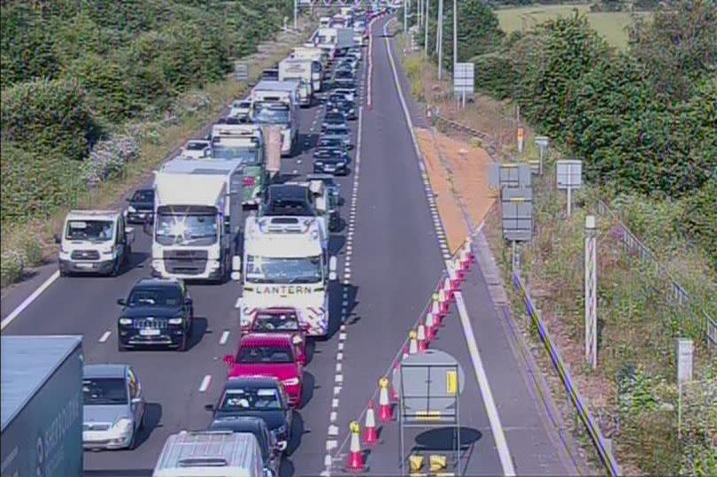 Traffic is queueing up the exit slip roads