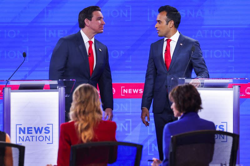 Republican U.S. presidential candidates participate in a 2024 campaign debate in Tuscaloosa
