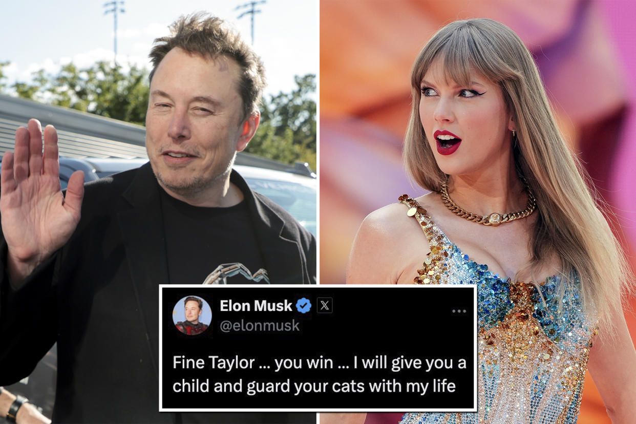 Elon Musk and Taylor Swift attending the men's final of the 2024 US Open Tennis Championships at the USTA Billie Jean King Tennis Center in New York City