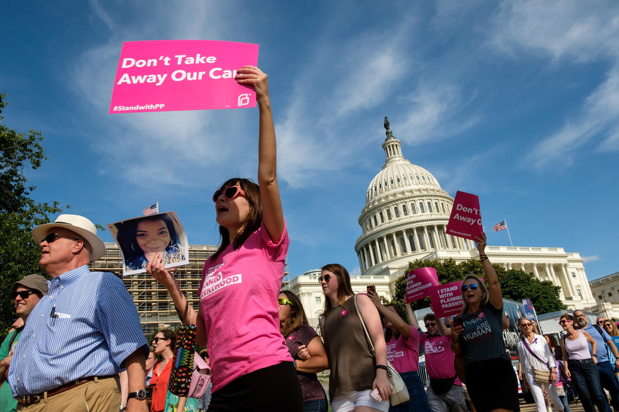 Protesters march around the Capitol on Wednesday. (Photo: Drew Angerer/Getty Images)