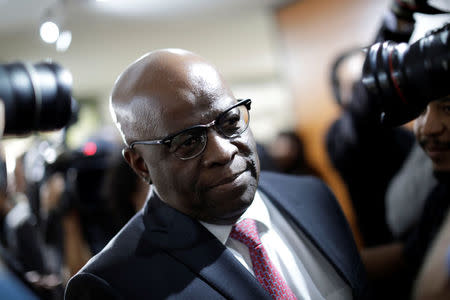 Joaquim Barbosa, former Chief Justice in Brazil, is seen before a meeting with PSB Election Commission in Brasilia, Brazil April 19, 2018. REUTERS/Ueslei Marcelino