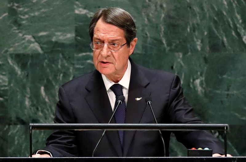 FILE PHOTO: Cyprus President Nicos Anastasiades addresses the U.N. General Assembly in New York