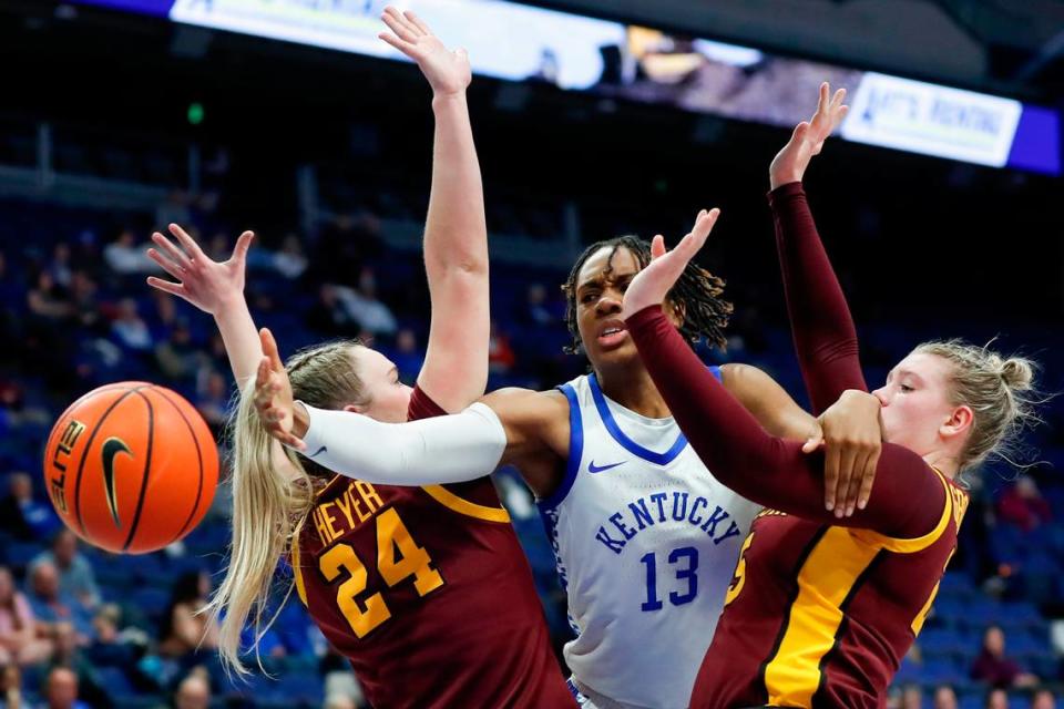 Ajae Petty (13) led Kentucky with 20 points and 12 rebounds in their 76-57 loss to Minnesota in Rupp Arena on Wednesday night.