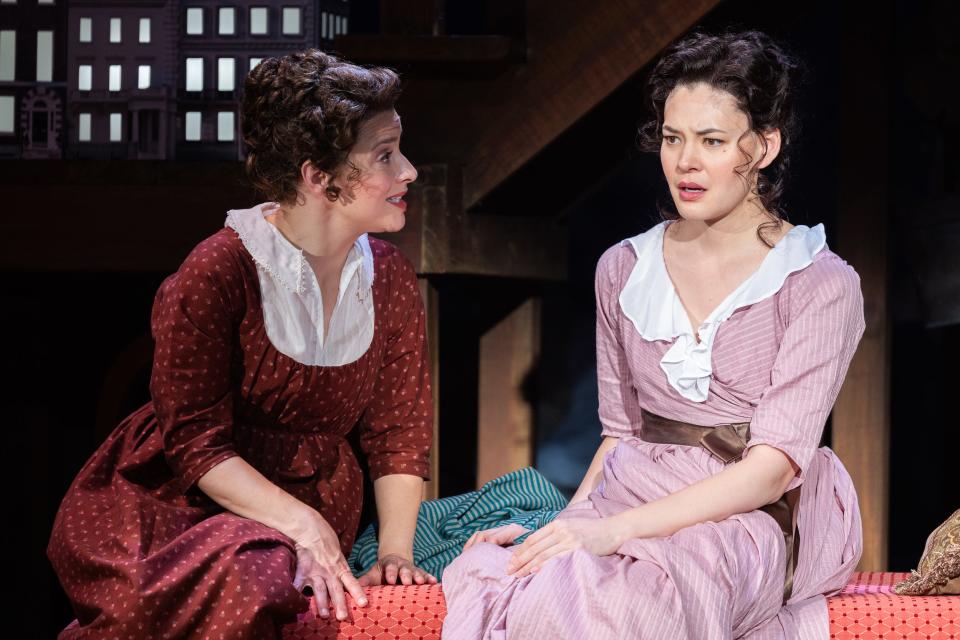 Jen Gambatese, left, as Elinor and Manna Nichols as Marianne share a moment of sisterly advice in "Sense and Sensibility" at the  Cape Playhouse.