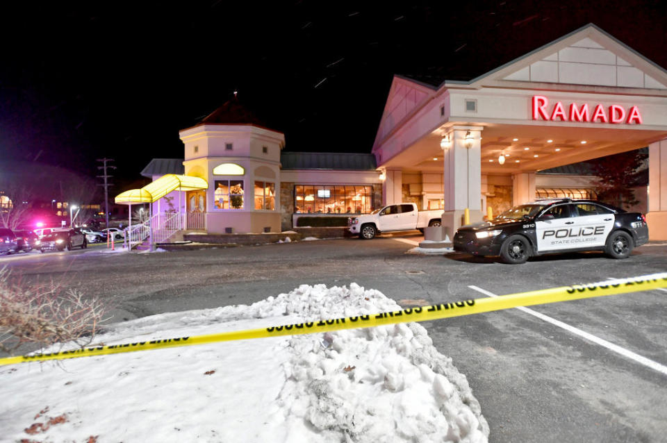 Police respond to a shooting at P.J. Harrigan's in State College, Pa., on January 24, 2019. | Abby Drey—Centre Daily Times/TNS/Getty Images