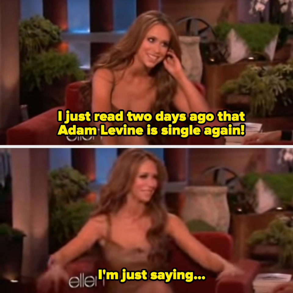 she's sitting down for the interview saying, i jsut read two days ago that adam levine is single again, i'm just saying..