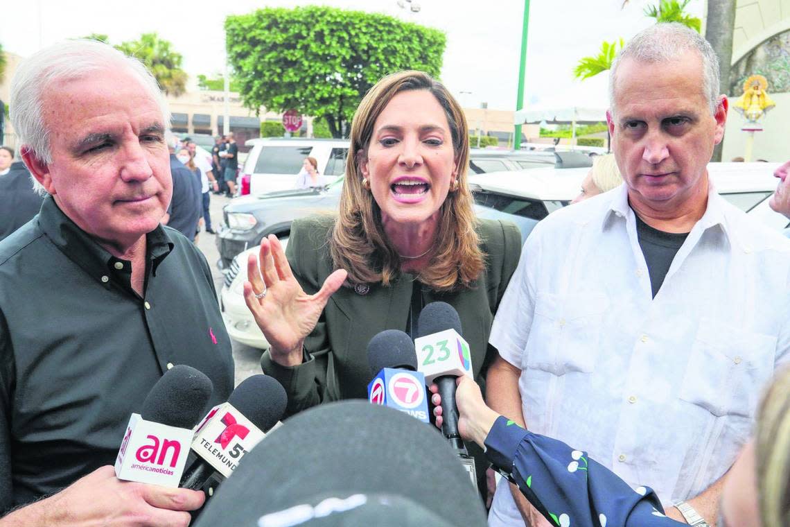 Republican Miami U.S. Reps. Carlos Gimenez, Maria Elvira Salazar and Mario Diaz-Balart, left to right.