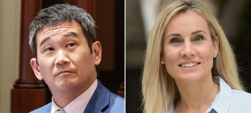 Left - State Sen. Dave Min, D-Irvine; Right - Joanna Weiss, who announced she would be running for California's 47th Con. Dis