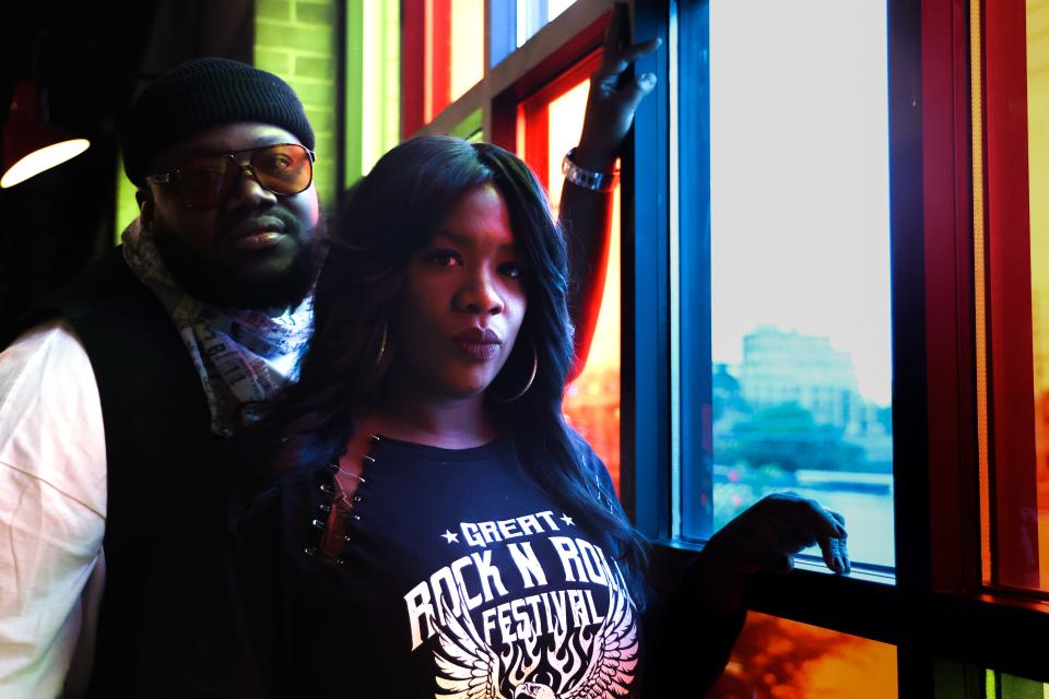 Michael and Tanya Trotter of The War and Treaty pose for a portrait on Saturday, May 13, 2023, at the Brooklyn Bowl in Nashville, Tennessee. Photo by Abbey Cutrer | Special to The Tennessean