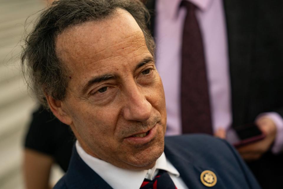 Congressman Jamie Raskin talks to reporters on the steps of the House at the Capitol on July 8. The Maryland Democrat wrote a four-page letter to Joe Biden suggesting that he should end his re-election campaign. (Getty Images)