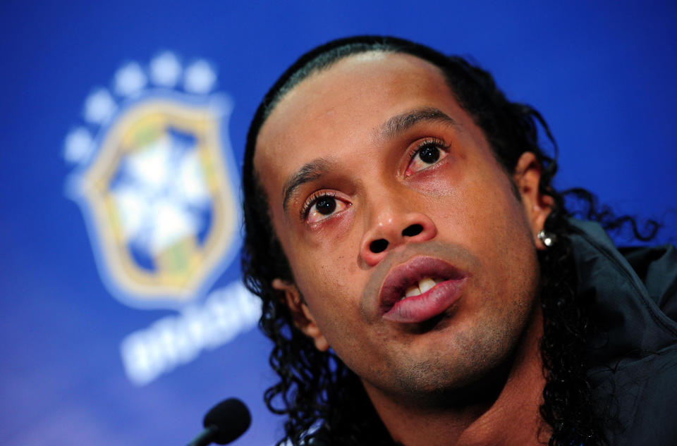 Brazil's Ronaldinho during a press conference at Wembley Stadium, London.