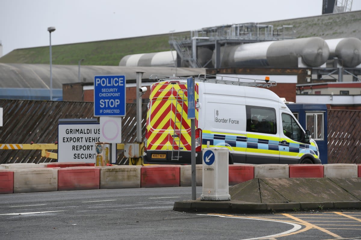 A van from the Border Force enters the Port of Tilbury, Essex, after the bodies of 39 people were found inside a lorry. (PA)