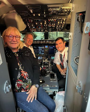 <p>Donna Kelce/Instagram</p> Donna Kelce with the pilots on her Southwest flight