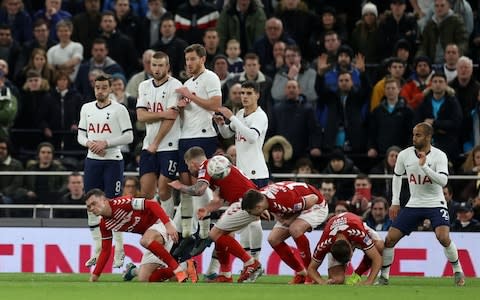 Boro players duck as Wing tries to bend a freekick in - Credit: REUTERS