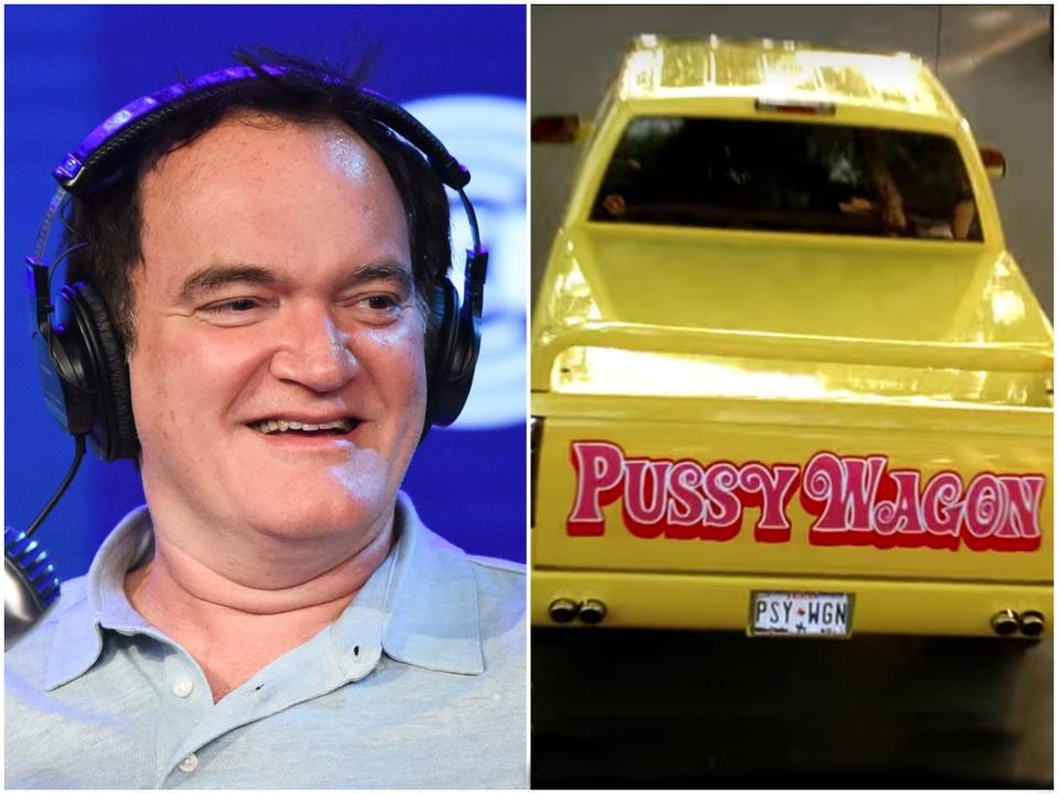 Quentin Tarantino last month, and the Pussy Wagon vehicle in ‘Kill Bill: Vol 1' (Vivien Killilea/Getty Images/Miramax)