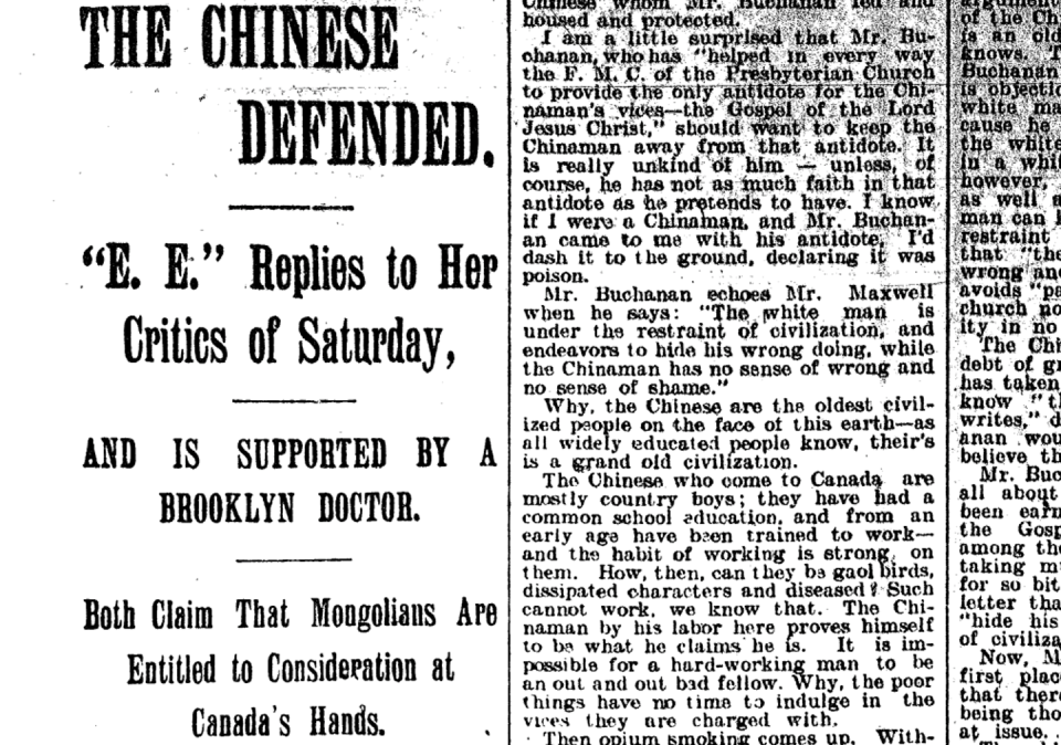 1896 newspaper article titled 'The Chinese Defended'