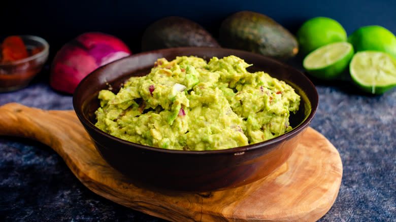 avocado bowl on cutting board