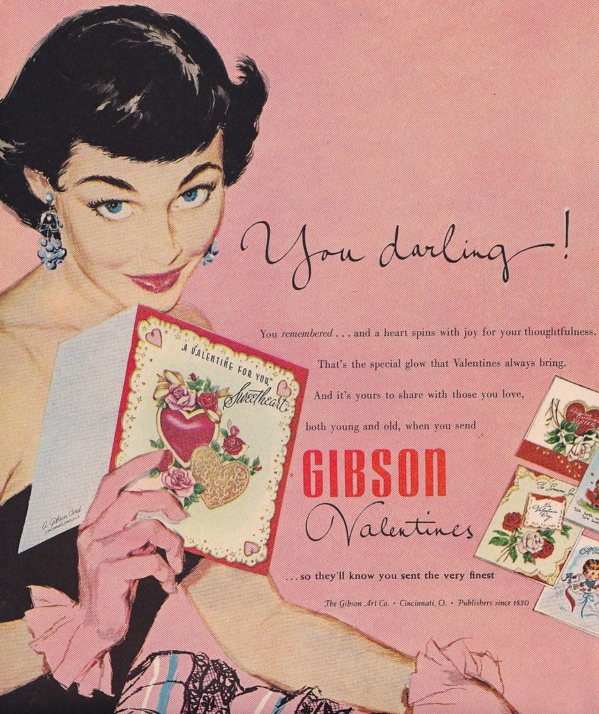 Gibson Greetings advertisement for valentines cards, c. 1953.