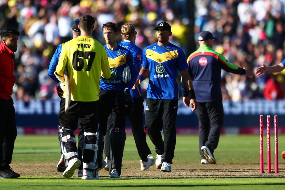 Tymal Mills looks disappointed after Sussex's defeat in the semis <i>(Image: John Mallett)</i>