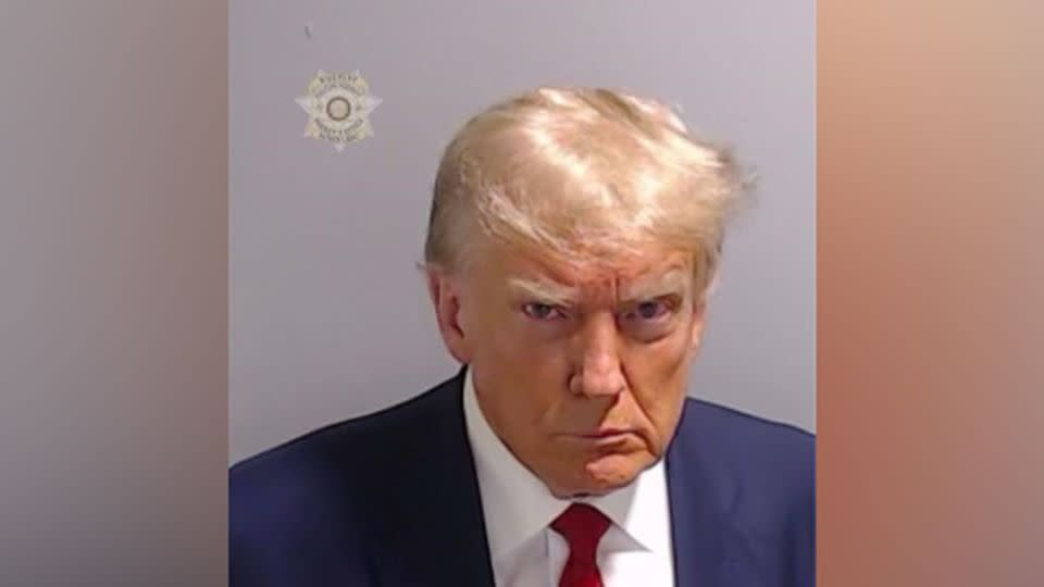 Trump, seen here in his Fulton County, Georgia, mug shot, is following Simpson’s “script of victimization,” one commentator said. - Fulton County Sheriff's Office