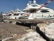 <p>A huge crack is seen in the harbor after an earthquake in Kos on the island of Kos, Greece Friday, July 21, 2017. (Photo: Michael Probst/AP) </p>