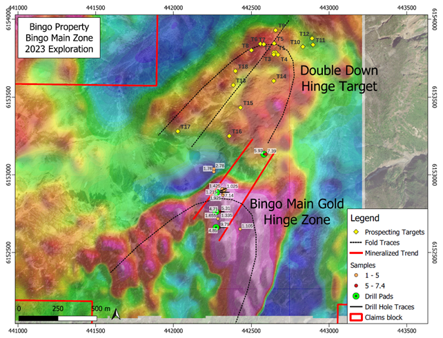 Bingo Property Main Gold Hinge and Double Down Hinge Drill Targets.