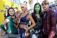 <p>Cosplayers dressed as Mantis, Rocket, Gamora, and Star-Lord from <i>Guardians of the Galaxy</i> at Comic-Con International on July 21, 2018, in San Diego. (Photo: Angela Kim/Yahoo Entertainment) </p>