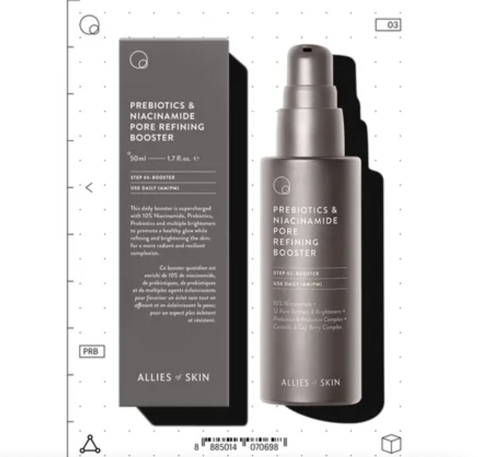 Allies of Skin Prebiotics Niacinamide Pore Refining Booster in gunmetal colour