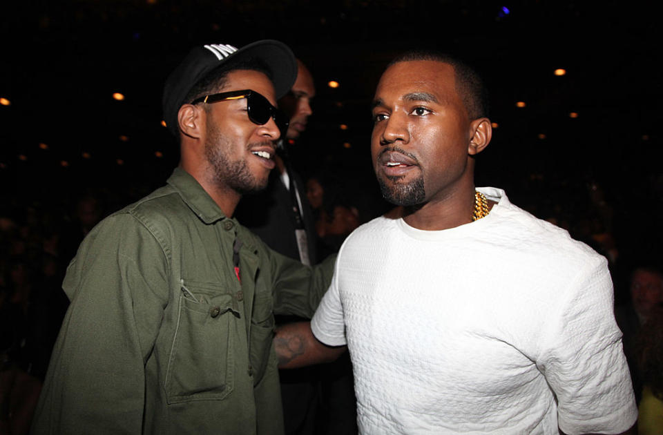 Closeup of Kid Cudi and Kanye West