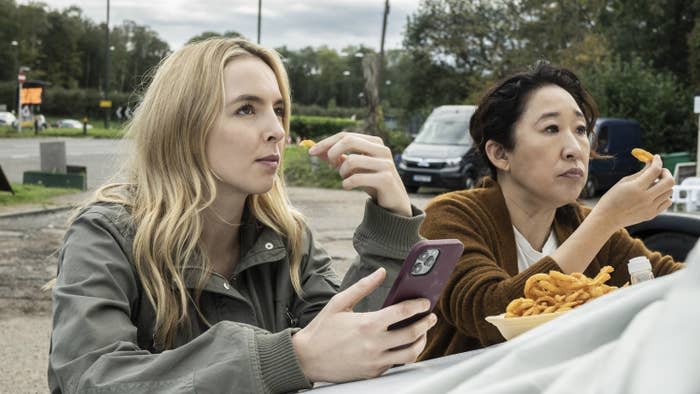 Vilanelle and Eve eating onion rings on "Killing Eve"